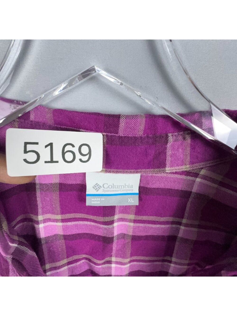 Columbia Plaid Button-Down Shirt Size XL Purple 100% Cotton Long Sleeve Chest Po - Picture 11 of 11